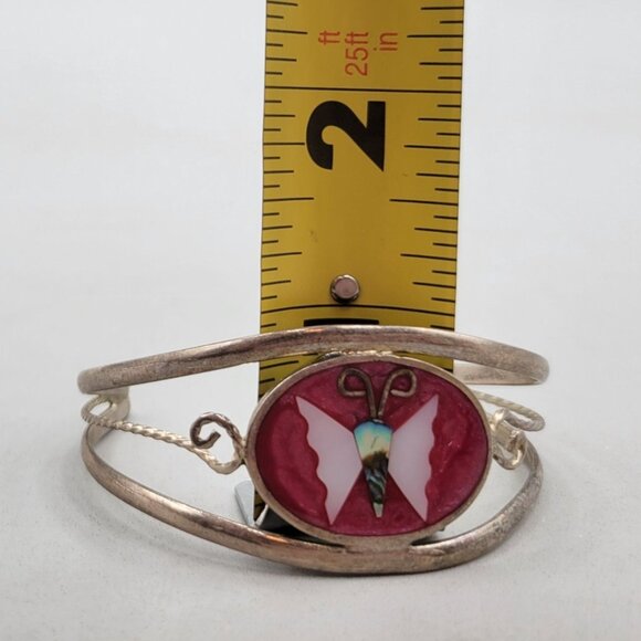 Alpaca Mexican Silver Butterfly Inlay Cuff Bracelet Abalone Mother of Pearl - Picture 7 of 7